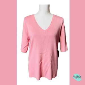 Worthington Pink V-Neck Ribbed Sweater
